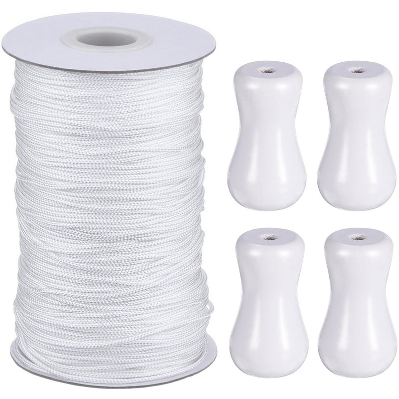 Hestya 1.8 mm White Braided Lift Shade Cord 55 Yards/roll with 4 Pieces Wood Pendant for Aluminum Blind Shade, Gardening Plant and Crafts (White) - Image 1